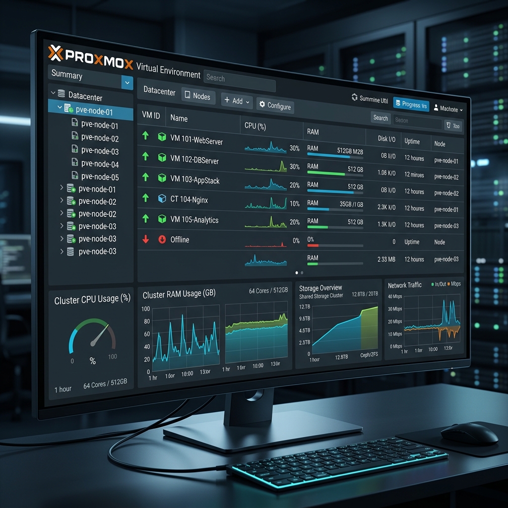 Panel de administración de servidores virtuales Proxmox