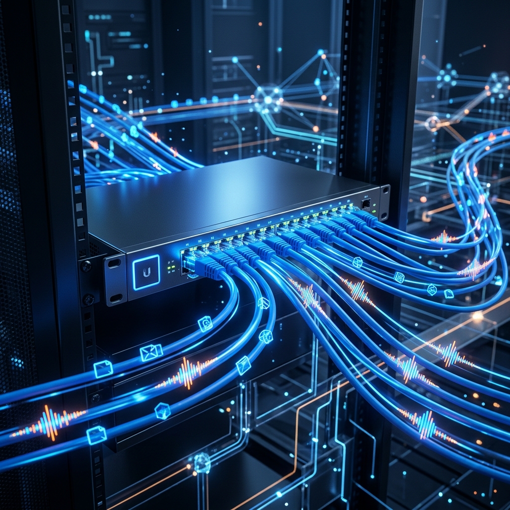 Esquema de red convergente con switches PoE UniFi